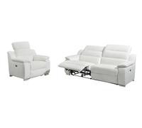 Canapé 3 places et fauteuil relax électrique en cuir blanc ARENA III