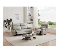 Canapé 3 places et fauteuil relax électrique en cuir gris clair ADELIO Gris clair