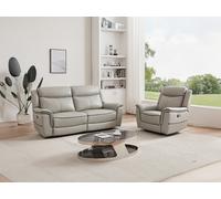 Canapé 3 places et fauteuil relax électrique en cuir gris clair ADELIO Gris clair