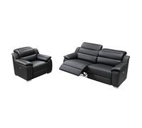 Canapé 3 places et fauteuil relax électrique en cuir noir ARENA III