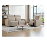 Canapé 3 places et fauteuil relax électrique en tissu beige LORGITA