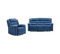 Vente-unique - Canapé 3 Places et Fauteuil Relax électrique en Tissu Bleu BUROLO
