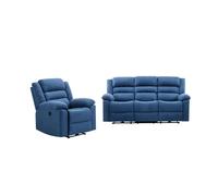 Canapé 3 places et fauteuil relax électrique en tissu bleu BUROLO