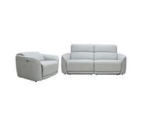 Canapé 3 places et fauteuil relax électrique en tissu chiné gris clair OZARTO