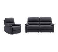 Canapé 3 places et fauteuil relax électrique en tissu gris anthracite LUNANO