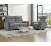 Canapé 3 places et fauteuil relax électrique en tissu gris CARTASIA