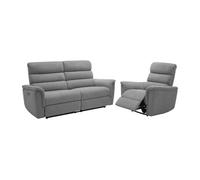 Canapé 3 places et fauteuil relax électrique en tissu gris CARTASIA