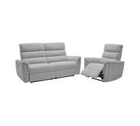 Canapé 3 places et fauteuil relax électrique en tissu gris clair CARTASIA