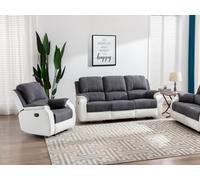 Canapé 3 places et fauteuil relax en microfibre et simili gris et blanc BRODY