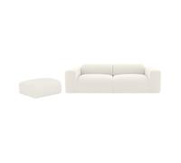Canapé 3 places et pouf en tissu bouclette blanc POGNI de Maison Céphy