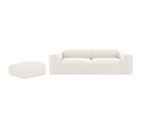 Canapé 3 places et pouf en tissu bouclette blanc POGNI de Maison Céphy