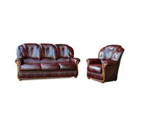Canapé 3 places et un fauteuil 100% cuir de buffle bordeaux DAPHNE