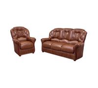 Canapé 3 places et un fauteuil 100% cuir de buffle marron DAPHNE