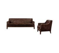 Canapé 3 places et un fauteuil en cuir COLBERT - Marron