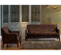 Canapé 3 places et un fauteuil en cuir COLBERT - Marron