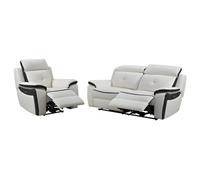 Canapé 3 places et un fauteuil relax électrique en cuir ANGELIQUE - Blanc/anthracite