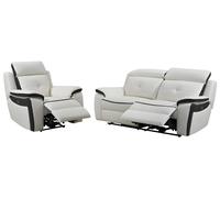 Canapé 3 places et un fauteuil relax électrique en cuir ANGELIQUE - Blanc/anthracite