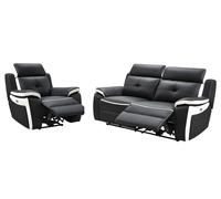 Canapé 3 places et un fauteuil relax électrique en cuir ANGELIQUE - Noir/blanc