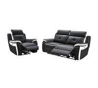 Canapé 3 places et un fauteuil relax électrique en cuir ANGELIQUE - Noir/blanc