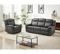Canapé 3 places et un fauteuil relax électrique en cuir KENNETH - Gris