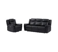 Canapé 3 places et un fauteuil relax électrique en cuir KENNETH - Noir