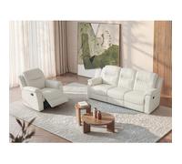 Vente-unique - Canapé 3 Places et Un Fauteuil Relax Evasion en Cuir - Blanc Ivoire