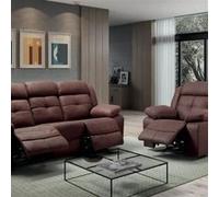 Salon complet Altobuy FABARES - Canapé 3 Places + Fauteuil Relax Manuel Chocolat -