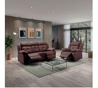 Canapé 3 places + fauteuil relax manuel tissu aspect peau chocolat - ADOLIS