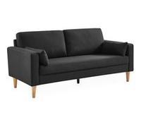 Canapé en tissu gris chiné foncé - Bjorn - Canapé 3 places fixe droit pieds bois. style scandinave