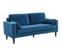 Canapé en velours bleu - Bjorn - Canapé 3 places fixe droit pieds bois. style scandinave