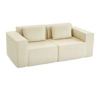 HOMCOM Canapé 3 Places en Velours côtelé 202 cm, canapé Salon Moderne, Assise rembourrée, Larges accoudoirs, 2 Coussins, Mousse Haute densité, entièrement compressé Pas de Montage nécessaire, Beige