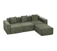 HOMCOM Canapé 3 Places, Canapé d'Angle Modulable en Chenille 251 cm | Pouf Réversible, Moderne, Assise Large Rembourrée, 3 Coussins, Aucun Assemblage Requis, pour Salon Chambre, Vert