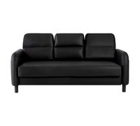 Canapé 3 places moderne en simili cuir noir avec oreiller et accoudoirs, canapé triple sectionnel pour salon ou bureau