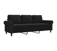 Canapé 3 places, noir, 180 cm, en velours, pour salon et petits espaces, confortable et peu encombrant, design moderne pour une atmosphère chaleureuse