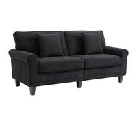 Canapé 3 places - HOMCOM - tissu velours côtelé - 197 cm - avec accoudoirs et dossier rembourrées - 2 oreillers - noir