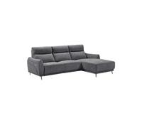 Canapé 3 places relax électrique avec méridienne droite tissu polyester chiné bleu-gris - SANTIAGO