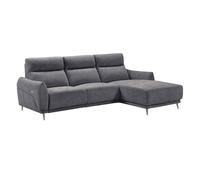 Canapé 3 places relax électrique avec méridienne droite tissu polyester chiné bleu-gris - SANTIAGO