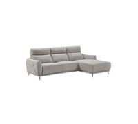 Canapé 3 places relax électrique avec méridienne droite tissu polyester chiné gris clair - SANTIAGO -