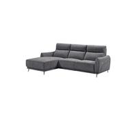 Canapé 3 places relax électrique avec méridienne gauche tissu polyester chiné bleu-gris - SANTIAGO -