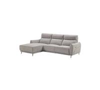 Canapé 3 places relax électrique avec méridienne gauche tissu polyester chiné gris clair - SANTIAGO -