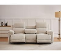 Canapé 3 places relax électrique avec tablette en tissu chiné beige KELUNO
