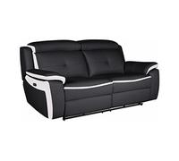 Canapé 3 places relax électrique en cuir ANGELIQUE - Noir/blanc Noir, Blanc