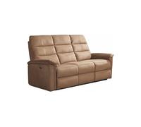 Canapé 3 places relax électrique en tissu polyester marron glacé - RHODAY -