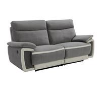 Canapé 3 places relax électrique en velours METTI - Gris et bandes écru