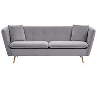Canapé 3 Places Tapissé en Velours Gris avec Dossier Capitonné et Pieds Métalliques Dorés Idéale pour Salon au Style Glamour et Rétro Beliani