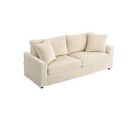 Canapé 3 places velours côtelé avec 2 coussins - canapé droit fixe 3 places beige clair