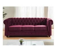 Canapé 3 places VENTE-UNIQUE - CHESTERFIELD - Velours pourpre - Style vintage - Confort moelleux