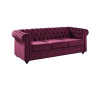 Canapé 3 places VENTE-UNIQUE - CHESTERFIELD - Velours pourpre - Style vintage - Confort moelleux
