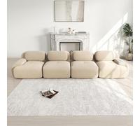 Canapé 4 places 388 cm, modulable, sans montage, velours côtelé, Beige | Assise profonde 32D, accoudoirs courbés, base antidérapante, prêt à l'emploi