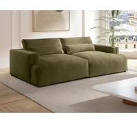 Canapé 4 places confort assise profonde en tissu chenille vert kaki COLYSIA